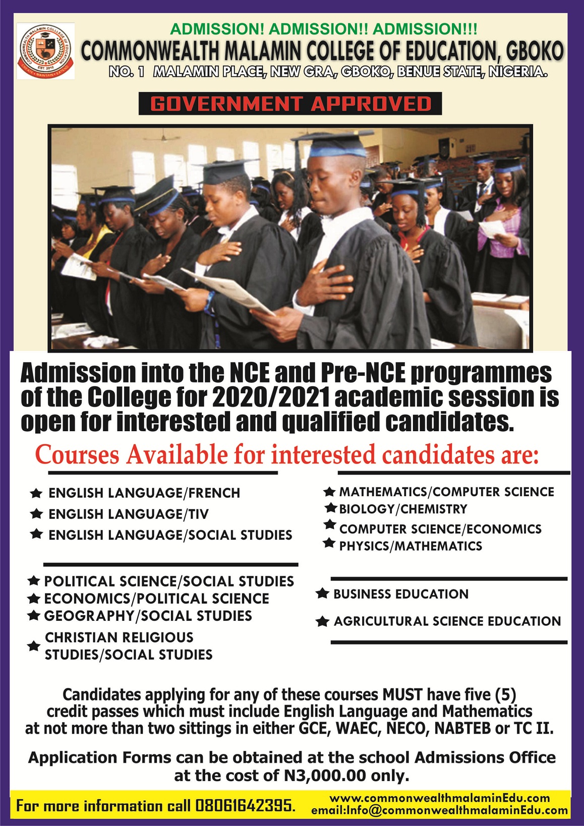 Admission flier for MCOE